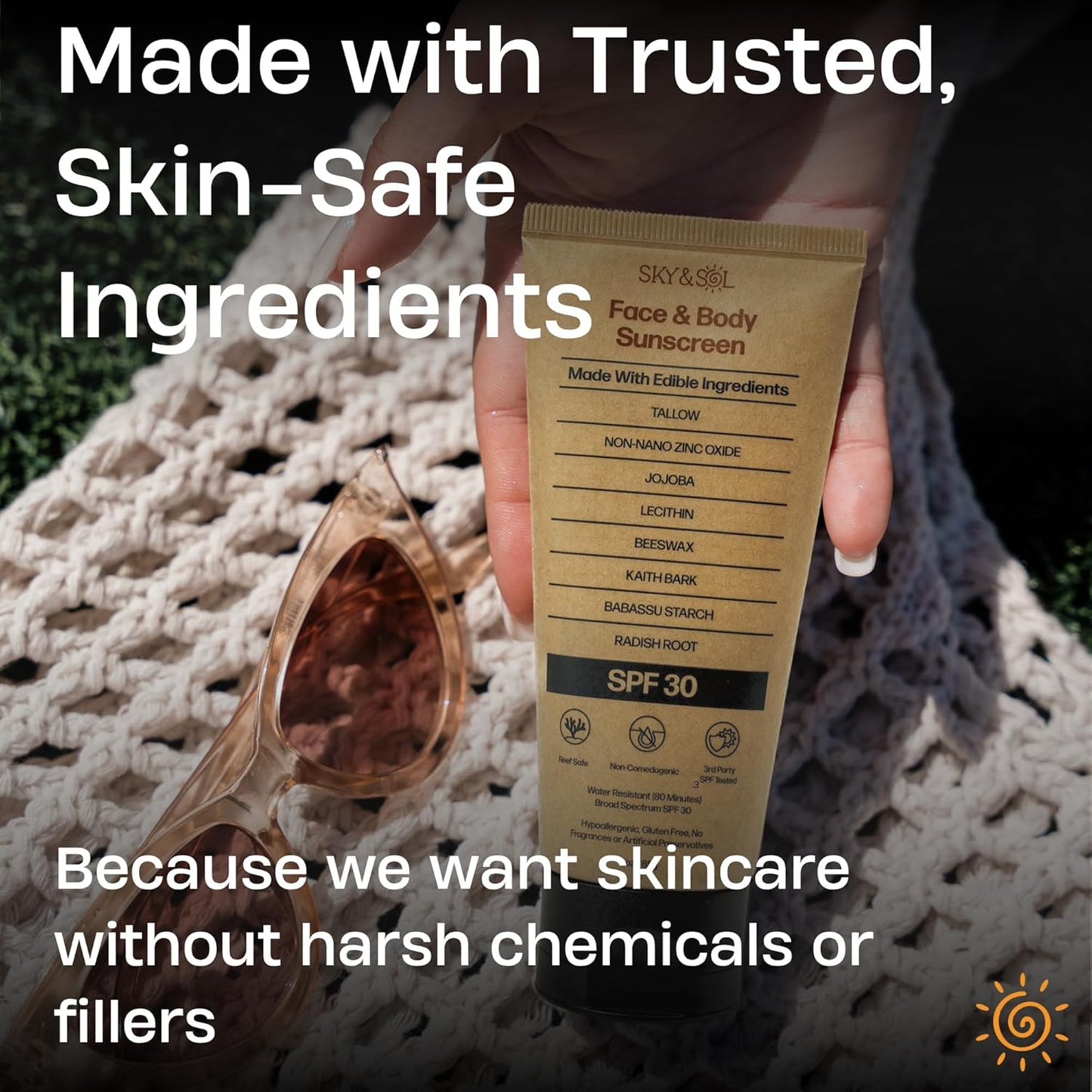 Sky and Sol Mineral Sunscreen SPF 50 | With Grass-Fed Tallow & Zinc Oxide | Non-Greasy Formula for Face & Body | Made Without Reef-Harming UV Filters