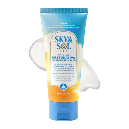 Sky and Sol Everything Cream | 100% Grass Fed Beef Tallow Moisturizer for Face and Body | Day & Night Skincare | Safe Natural Edible-Grade Ingredients | After-Sun Care | All Skin Types | 3 oz